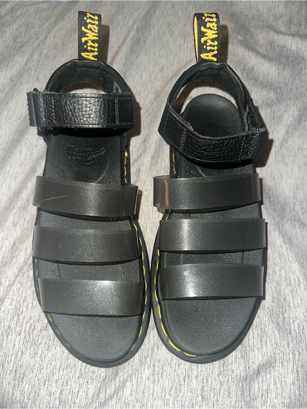 Dr. Martens Vegan Leather Platform Sandals with Black Glitter Jelly Straps